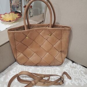Elegant Tan Woven Leather Tote Bag By Nisolo